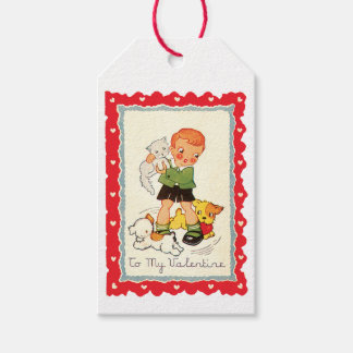 Valentine Boy with Puppies & kitten Gift Tags
