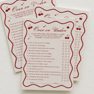 Valentine Bridal Shower Over or Under Game Card