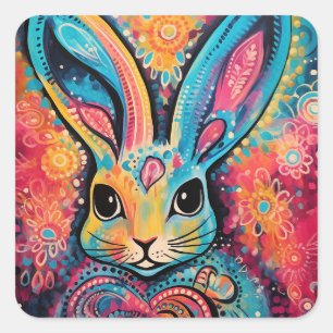Valentine Bunny Positive vibes hearts Square Sticker