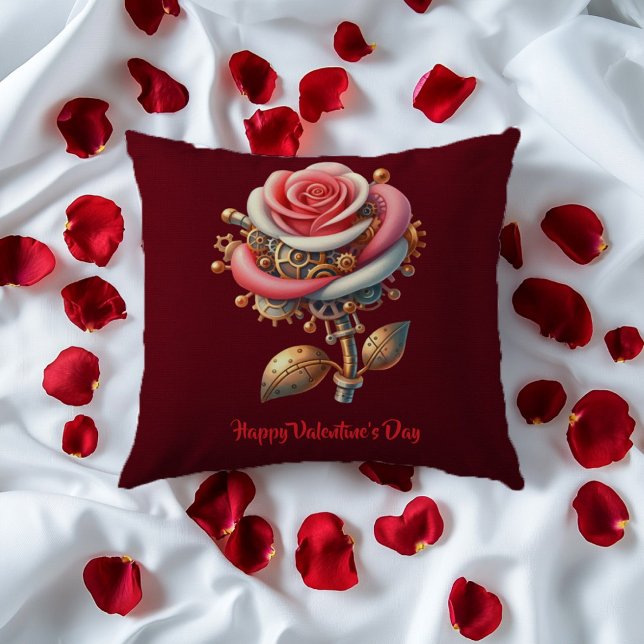 Valentine Burgundy Pink White Steampunk Roses Cushion (Creator Uploaded)