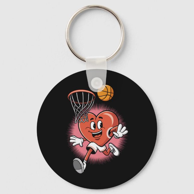 Valentine Bysketll Heart Dunking Into Hoop Fun  Key Ring (Front)