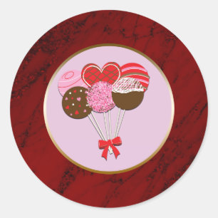 Valentine Cake Pops Pink Red Black Modern Marble Classic Round Sticker