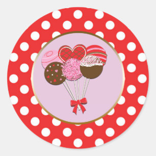 Valentine Cake Pops Pink Red White Polka Dots Classic Round Sticker