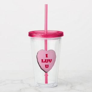 Valentine Candy Heart Acrylic Tumbler