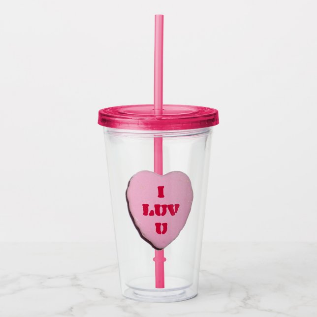 Valentine Candy Heart Acrylic Tumbler (Front)