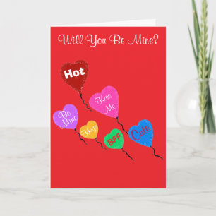 Valentine Candy Hearts Balloons Be Mine Holiday Card