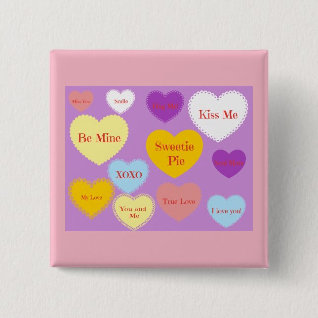 Valentine Candy Hearts Button (Front)