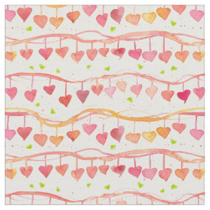 Valentine Candy Hearts Love Orange Watercolor Fabric