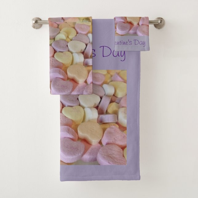 Valentine Candy Sweethearts Day Bath Towel Set (Insitu)
