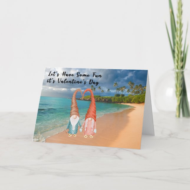 Valentine Card with Gnomes on the Beach (Front)