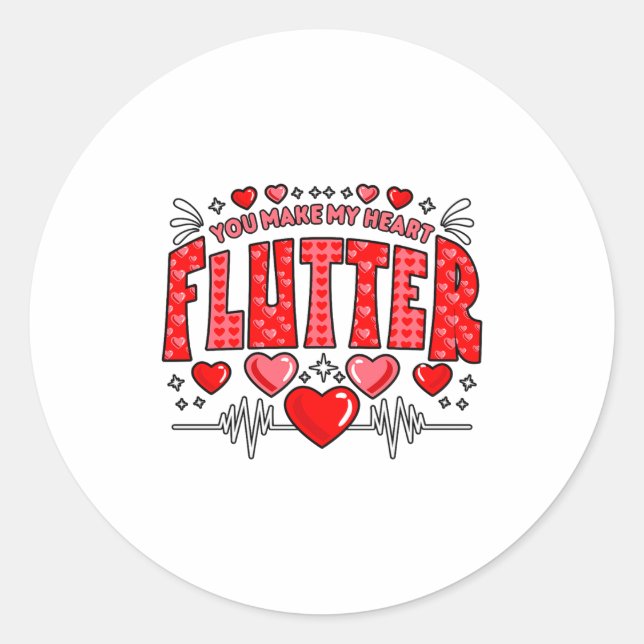 Valentine Cardiac Nurse You Make My Heart Flutter  Classic Round Sticker (Front)