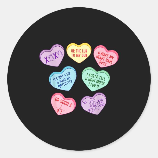 Valentine Cardiologist Hearts Candy Ekg Tech Telem Classic Round Sticker (Front)