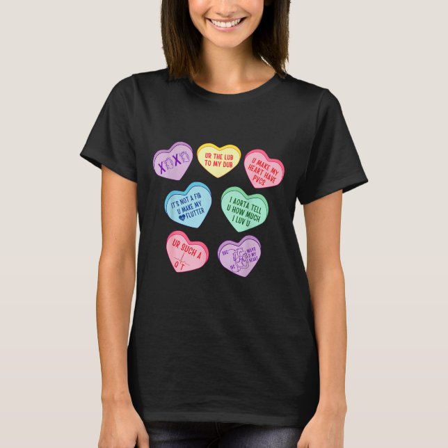 Valentine Cardiologist Hearts Candy Ekg Tech Telem T-Shirt (Front)