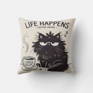 Valentine Cat & Coffee Art Throw Pillow