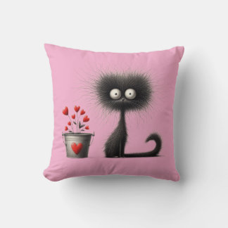 Valentine Cat & Coffee Art Throw Pillow