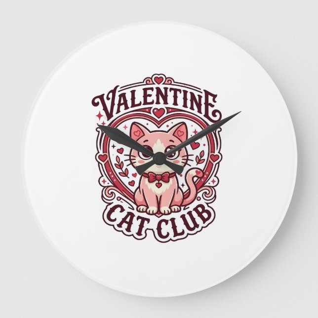 Valentine Cat Funny Cat Lover Design - Valentine C Large Clock (Front)
