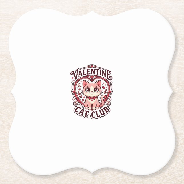 Valentine Cat Funny Cat Lover Design - Valentine C Paper Coaster (Front)