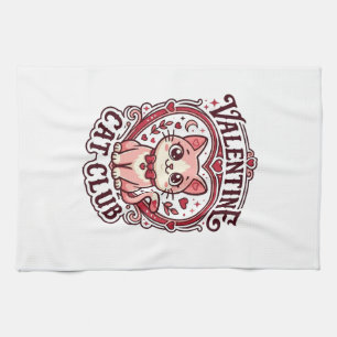 Valentine Cat Funny Cat Lover Design - Valentine C Tea Towel