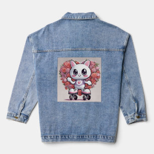 valentine cat heart denim jacket