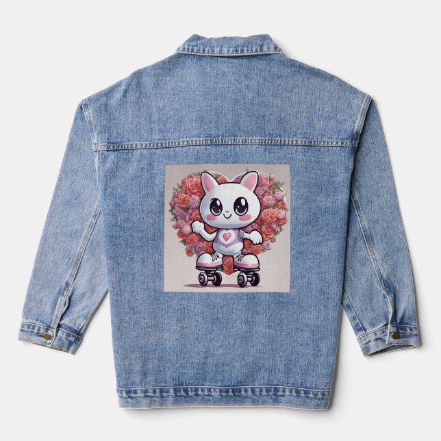 valentine cat heart denim jacket (Back)