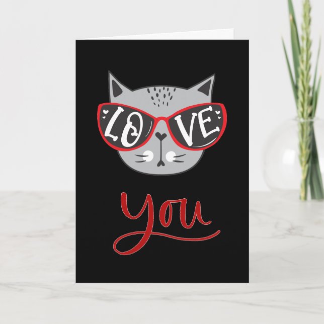 Valentine Cat | LOVE YOU Happy Valentine's Day Holiday Card (Front)