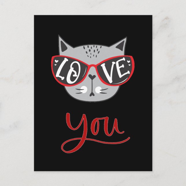 Valentine Cat | LOVE YOU Happy Valentine's Day Holiday Postcard (Front)