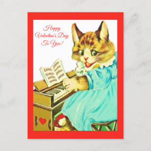 Valentine Cat Playing Piano Happy Valentine's Day! Postcard