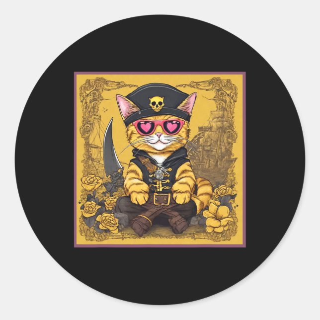 Valentine Cat Shirt Tab  Classic Round Sticker (Front)