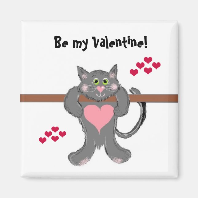 Valentine Cat with Hearts Magnet (Front)