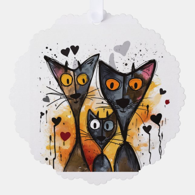 Valentine Cats and Hearts Ornament (Front)