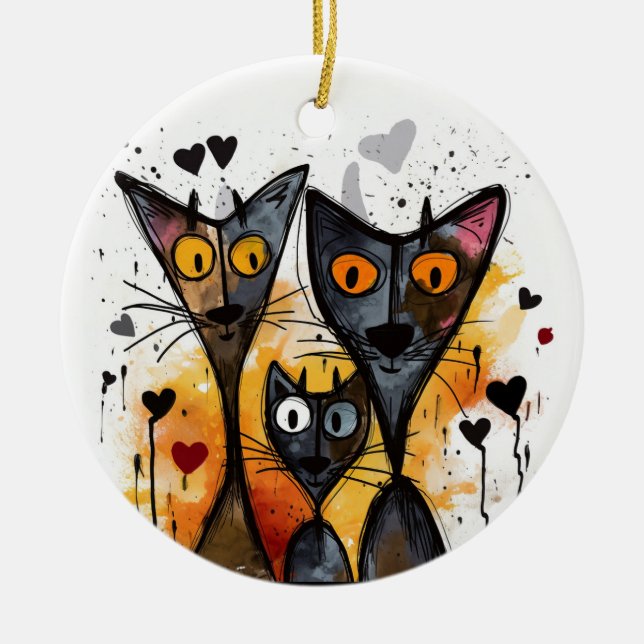 Valentine Cats and Hearts Ornament (Front)