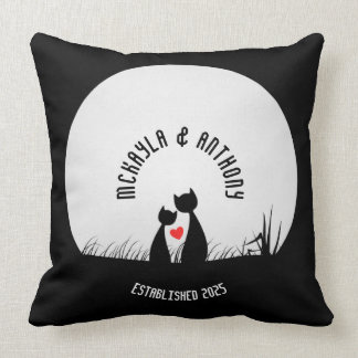 Valentine Cats Red Heart Moon Silhouette Couple Cushion