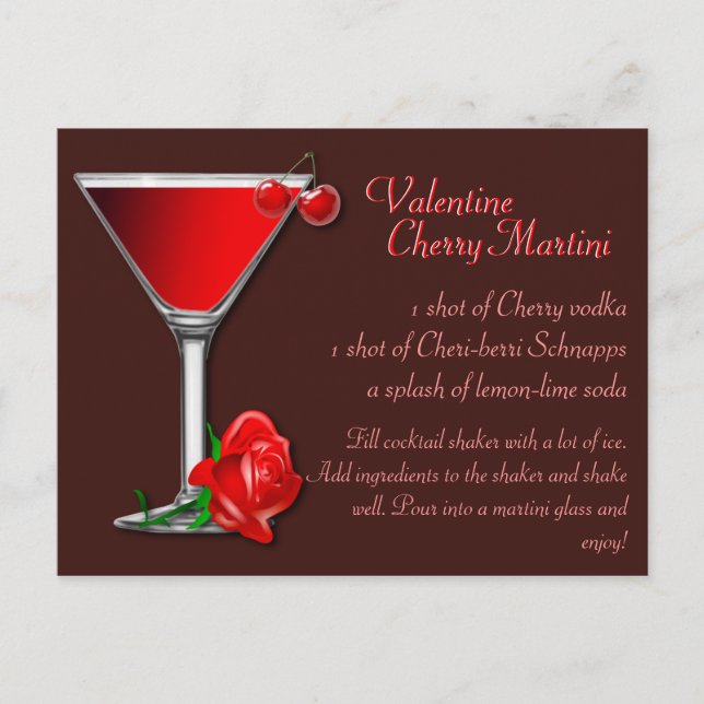 Valentine Cherry Martini Recipe Postcard (Front)