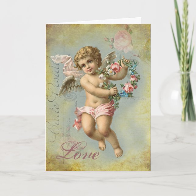 Valentine Cherub (blue) Holiday Card (Front)