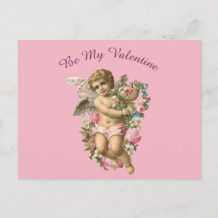 Valentine Cherub With Flowers On A Pink Background Postcard
