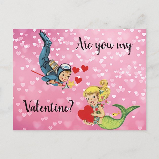 Valentine Child Mermaid and Scuba Diver Holiday Postcard (Front)