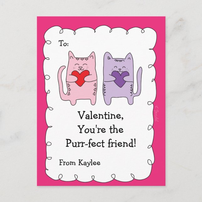 Valentine Classroom Cards for Kids Cats Kittens (Front)