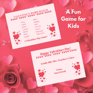 Valentine Classroom Game-Word Match Card