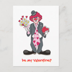 Valentine Clown With Flowers and Chocolate Holiday Postcard
