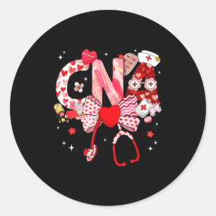 Valentine Cna Nurse Coquette Bow Stethoscope Girl  Classic Round Sticker