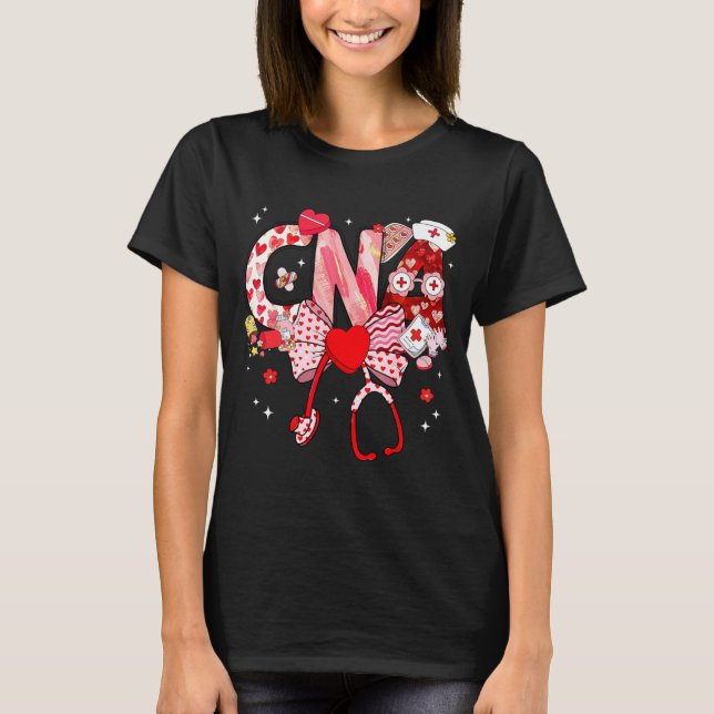 Valentine Cna Nurse Coquette Bow Stethoscope Girl  T-Shirt (Front)