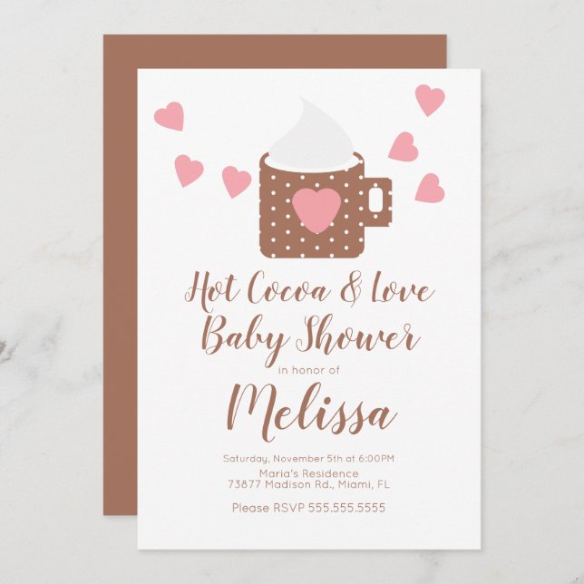 Valentine Cocoa Campfire Mug Girl Baby Shower Invitation (Front/Back)