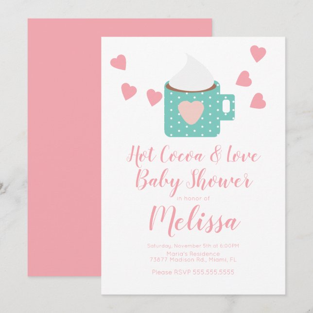 Valentine Cocoa Campfire Mug Girl Baby Shower Pink Invitation (Front/Back)