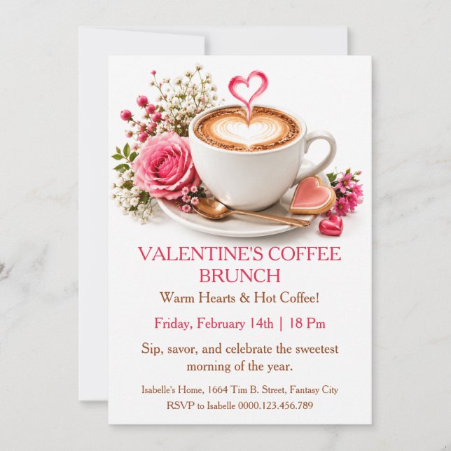 Valentine Coffee Brunch - Cosy Cafe Gathering Invitation (Front)