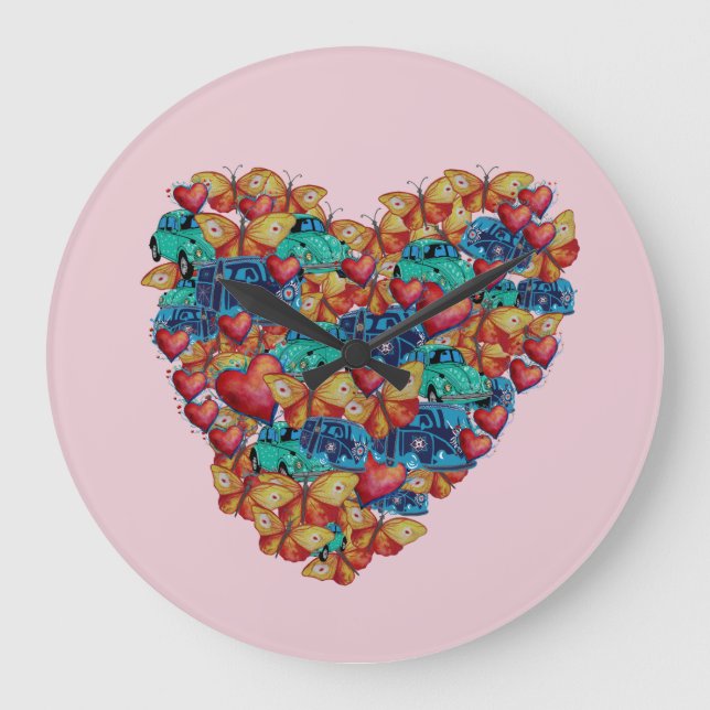 Valentine Colourful Heart Art Wall Clock (Front)