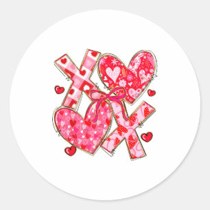 Valentine Coquette Bow Xoxo Hearts Lover Girl Wome Classic Round Sticker