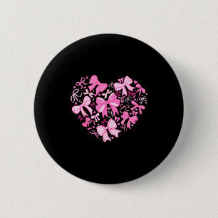Valentine Coquette Pink Bow Heart Women Girls Kids 6 Cm Round Badge