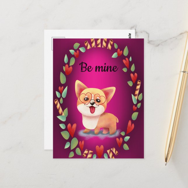 Valentine Corgi Love  Postcard (Front/Back In Situ)