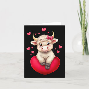 Valentine Cow On Heart Highland Cow Valentine  Card