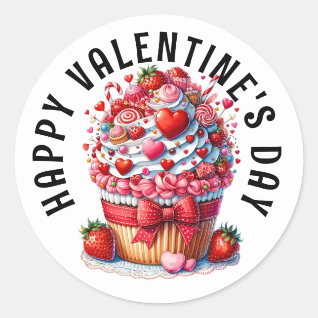 VALENTINE CUPCAKE CLASSIC ROUND STICKER (Front)